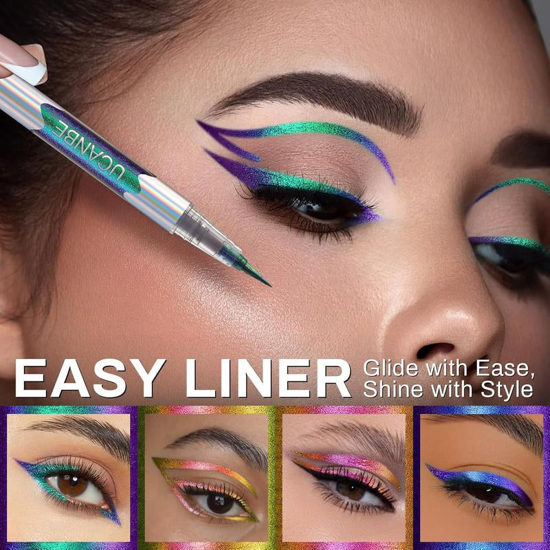 UCANBE 4PCS Chameleon Liquid Eyeliner, Multichrome Metallic Color Shift Eye Liner, Waterproof Glitter Eyeliner with Soft Fine Tip for Long-Lasting Multi-Dimensional Eye Looks
