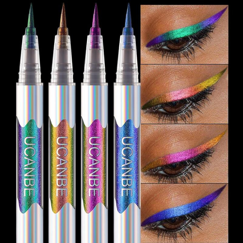 UCANBE 4PCS Chameleon Liquid Eyeliner, Multichrome Metallic Color Shift Eye Liner, Waterproof Glitter Eyeliner with Soft Fine Tip for Long-Lasting Multi-Dimensional Eye Looks