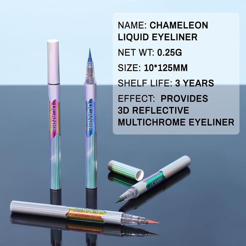 UCANBE 4PCS Chameleon Liquid Eyeliner, Multichrome Metallic Color Shift Eye Liner, Waterproof Glitter Eyeliner with Soft Fine Tip for Long-Lasting Multi-Dimensional Eye Looks